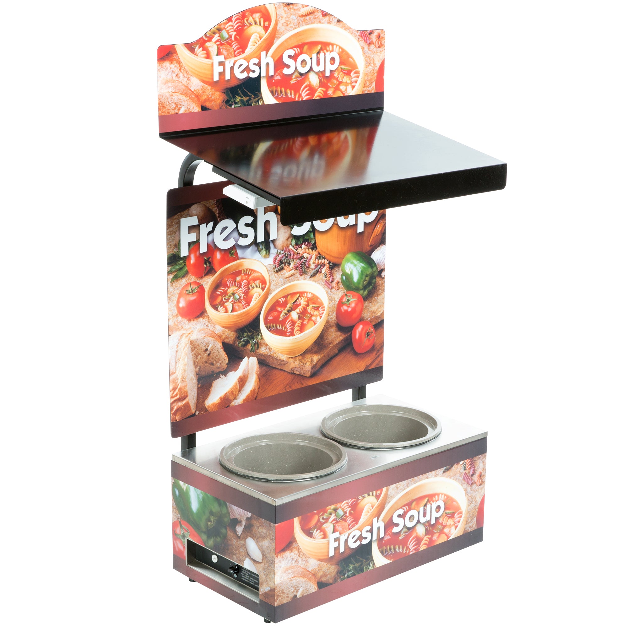 120-volt twin-well soup merchandiser, menu board and lighted canopy with Country Kitchen graphics