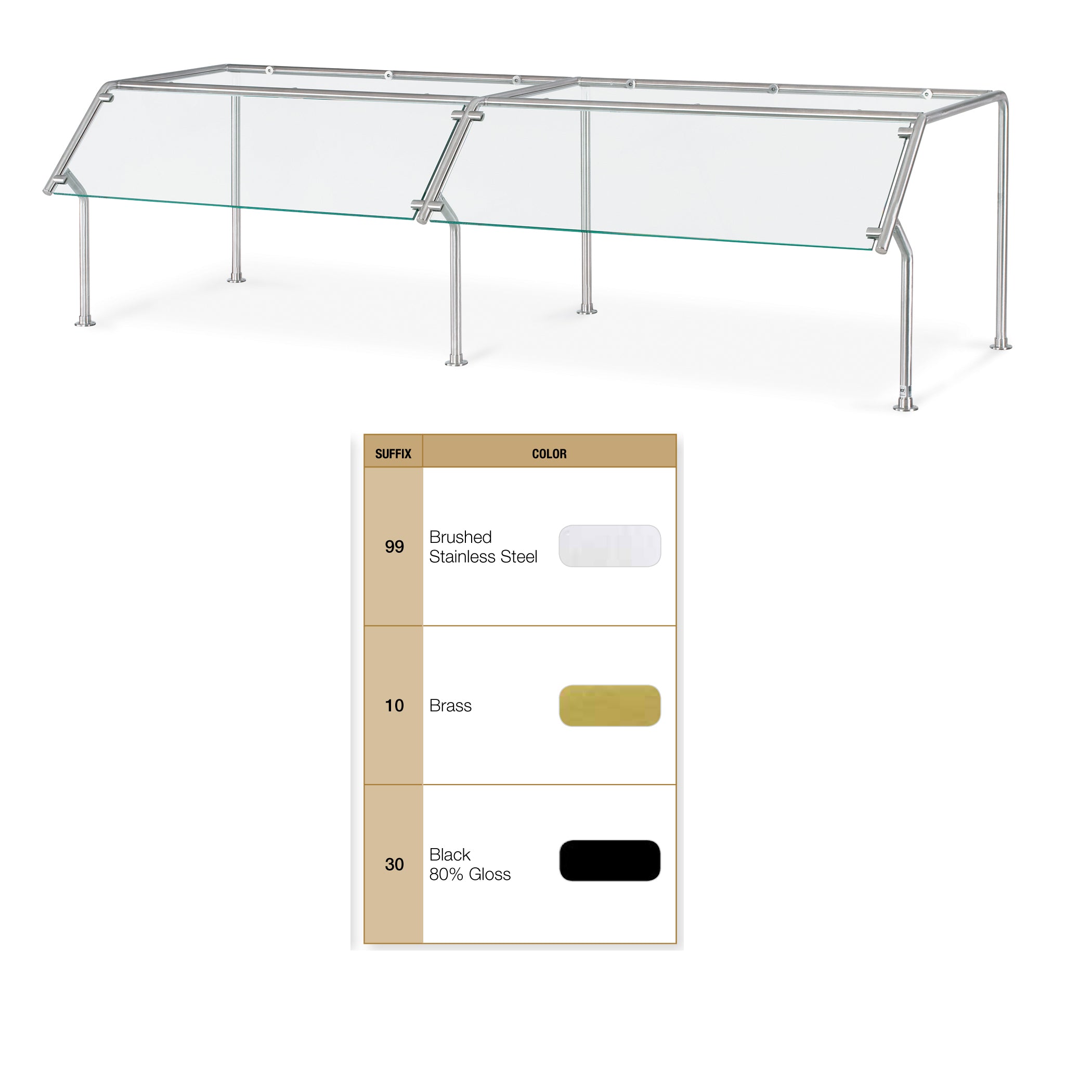 Standard Contemporary Breath Guards for Stainless Steel Countertops - Single-Sided Buffet with Top