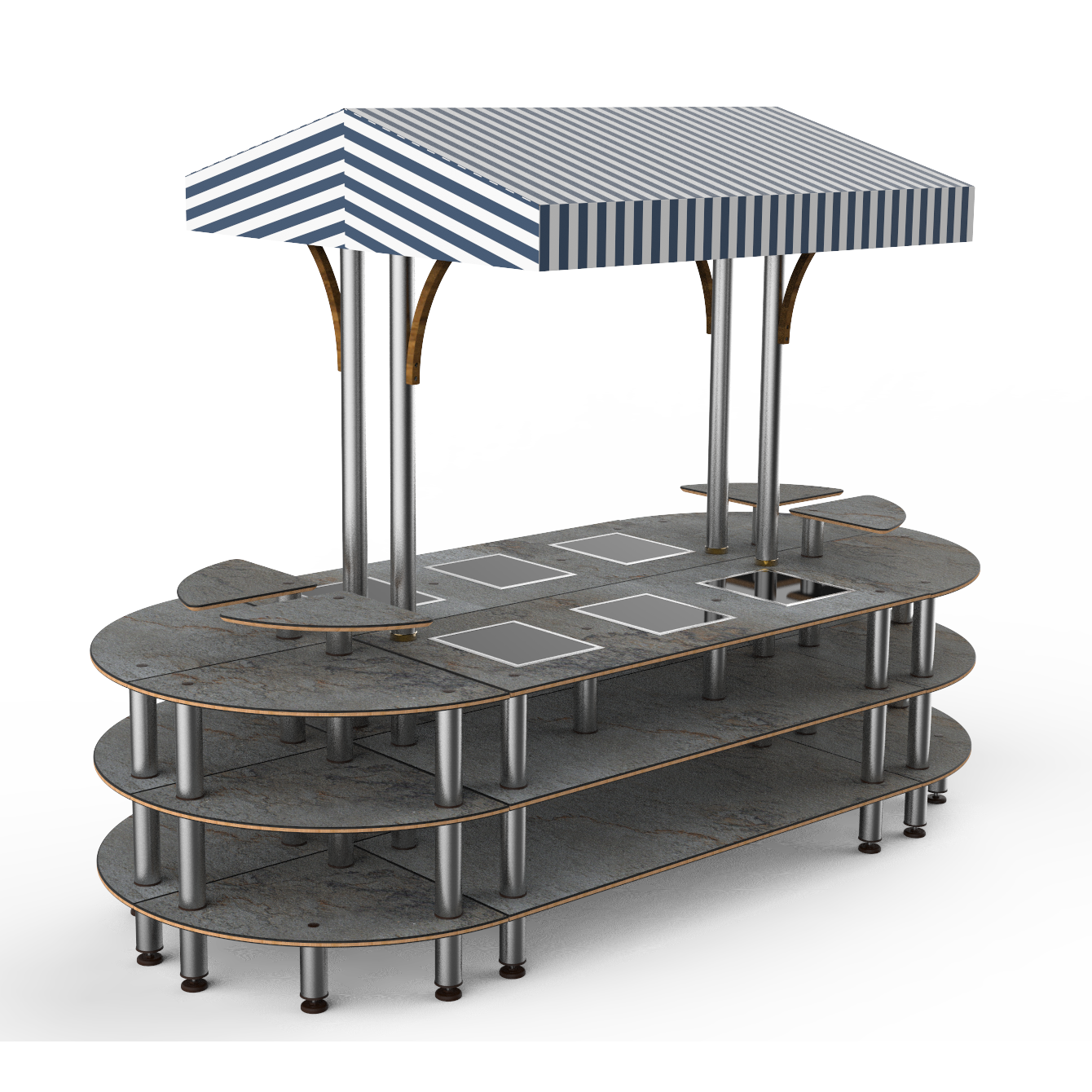 Round Warming Induction Market Station L 130.0" W 59.0" Modular