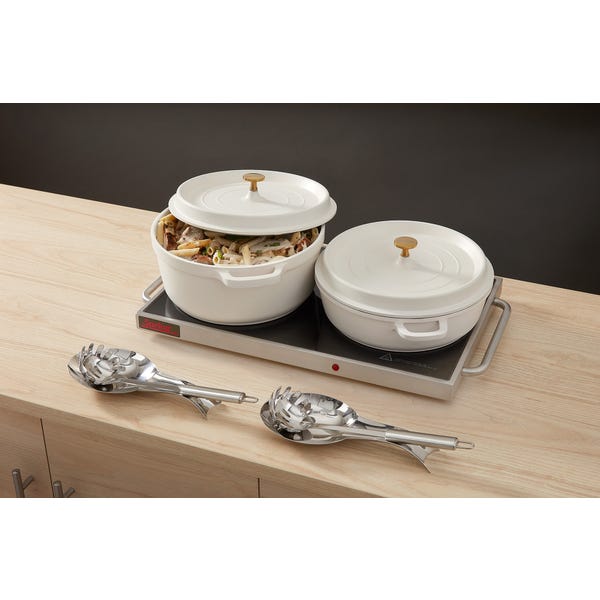 Ironlite Shallow Casserole 4.4 Qt White Ceramic with Lid