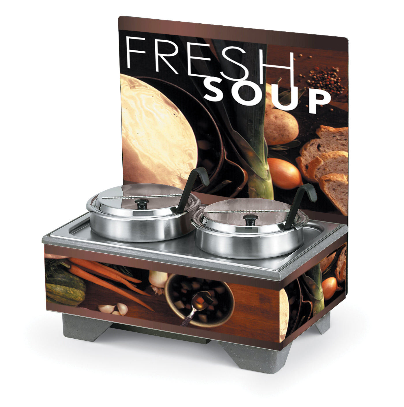 120-volt full-size soup merchandiser with 7-quart accessory kit, menu board and Tuscan graphics