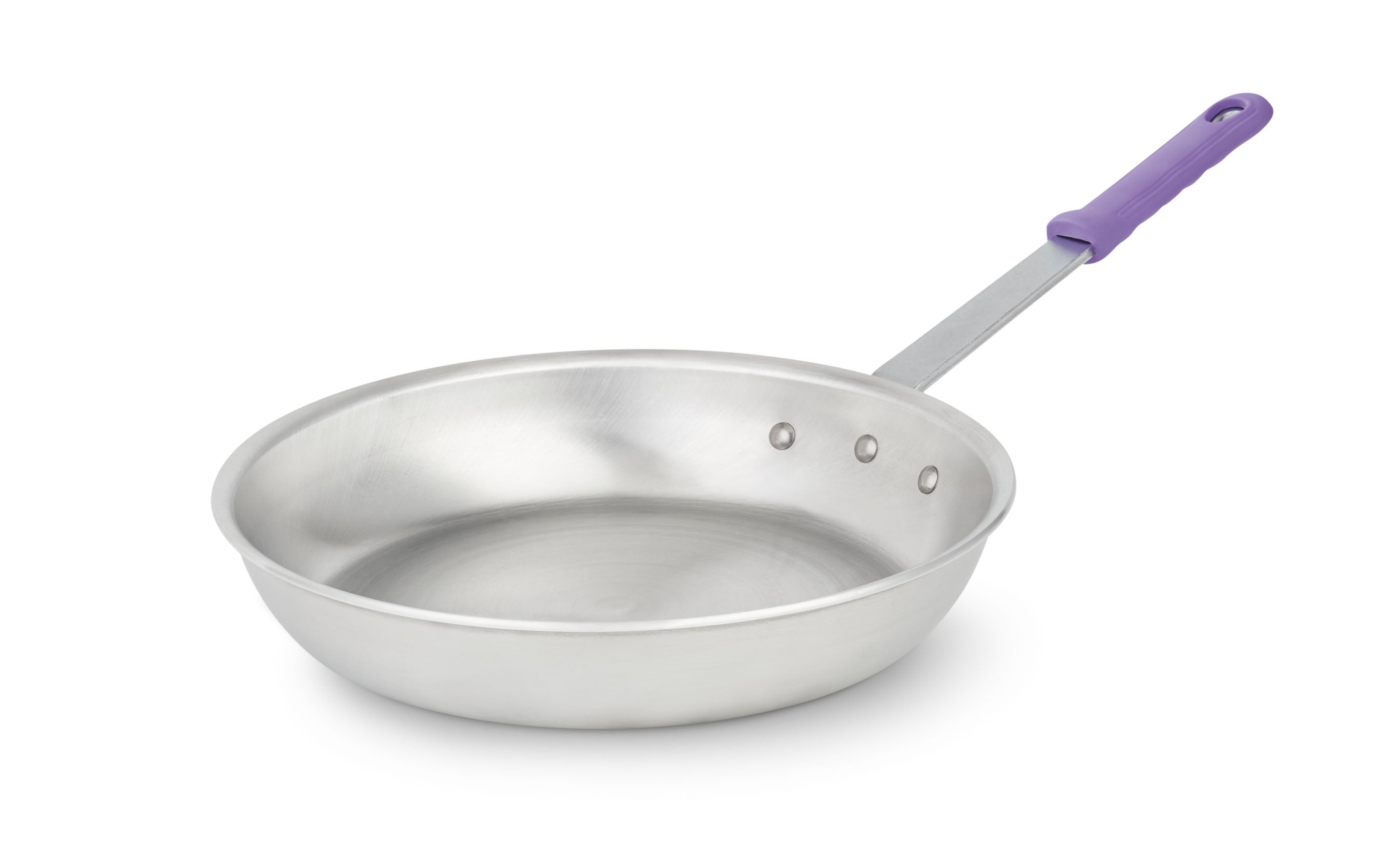 12-inch Wear-Ever® fry pan with natural finish and purple silicone handle