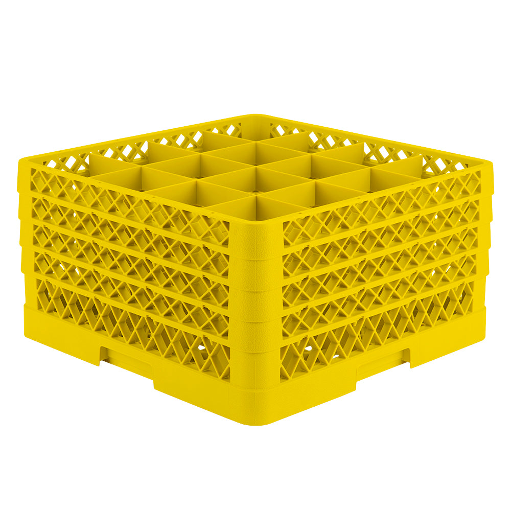 Full-size 16-compartment Traex® glass rack with four extenders in yellow