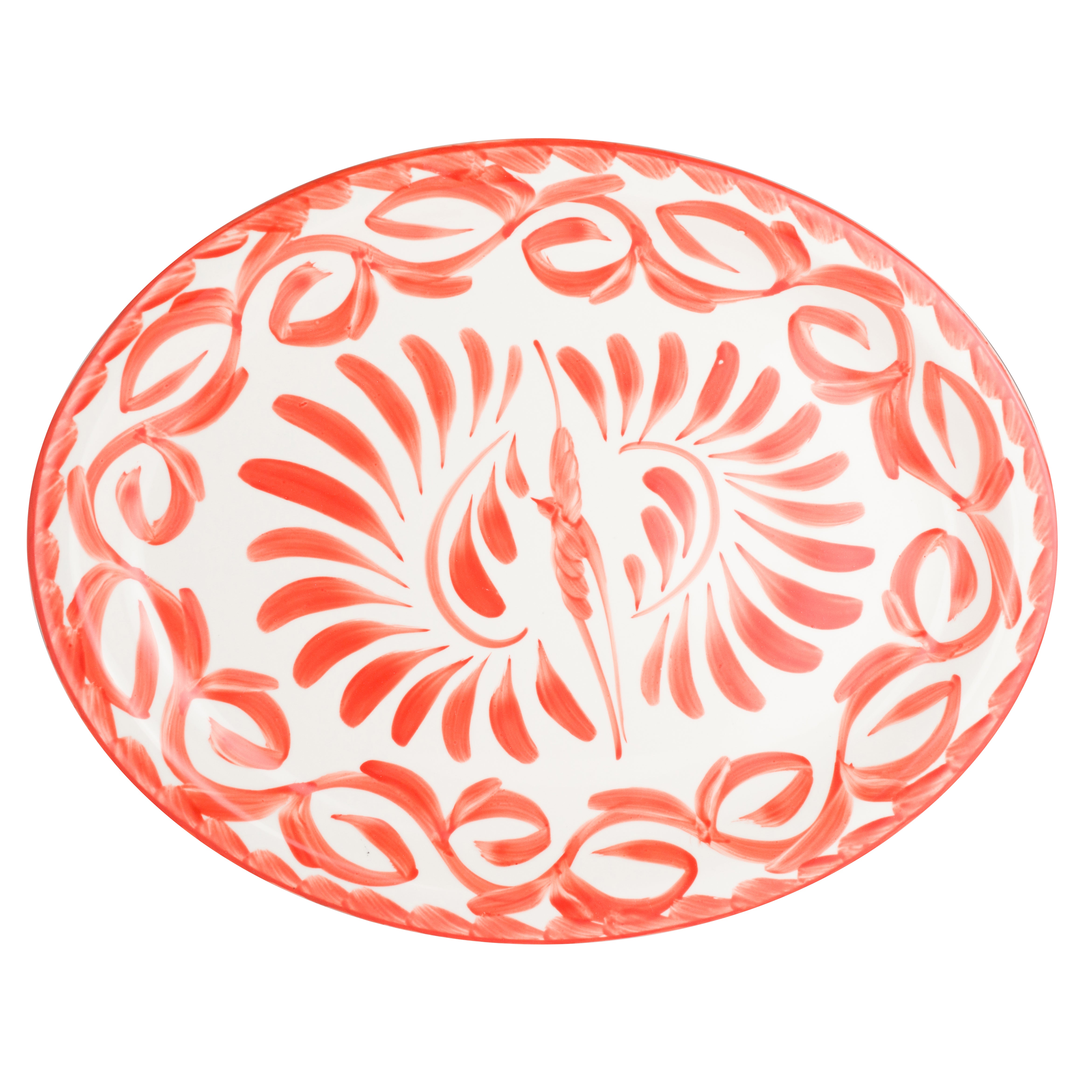 Narrow Rim Oval Platter L 13.625" W 10.625" Puebla Coral