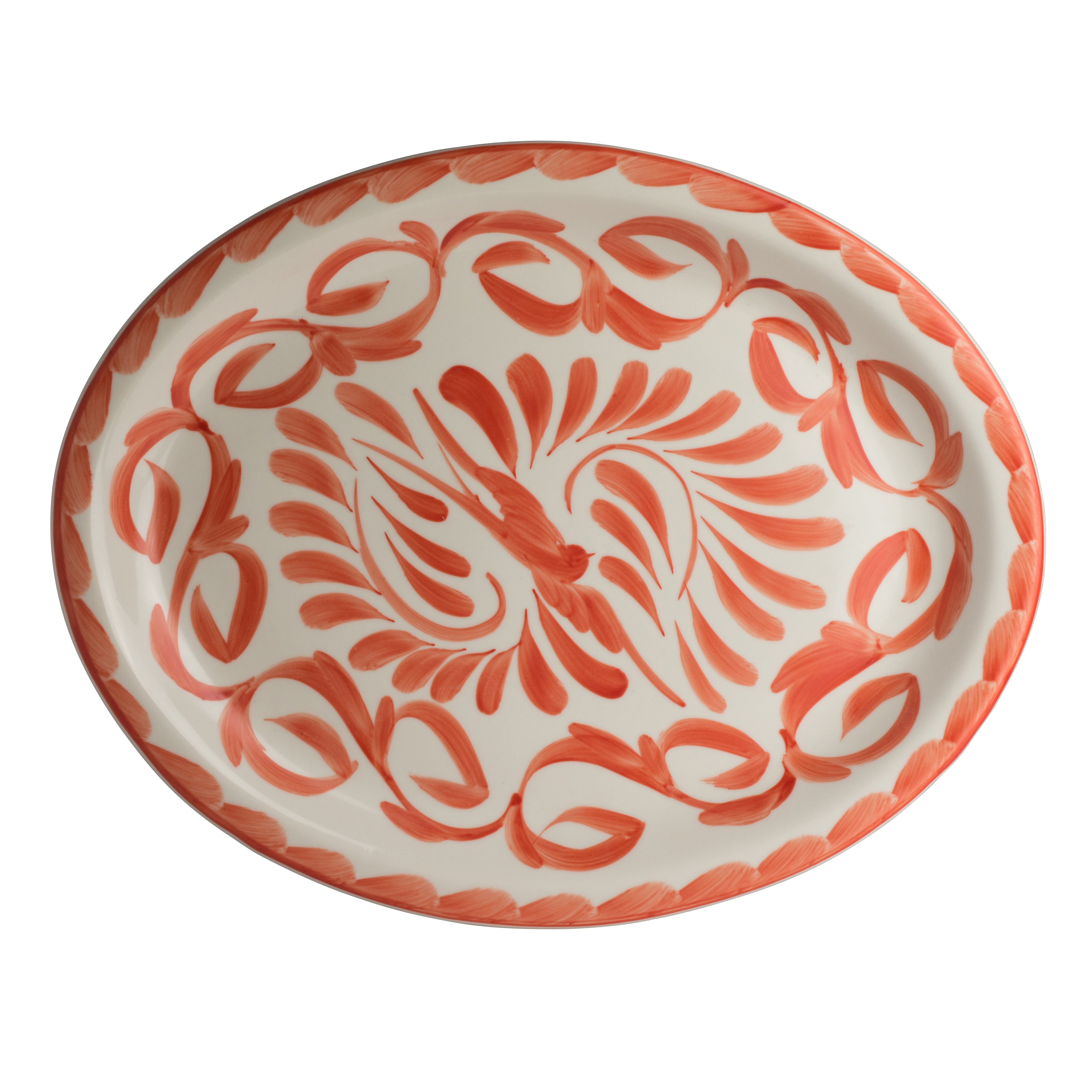 Oval Platter Rolled Edge L 13.75" W 9.25" Puebla Coral