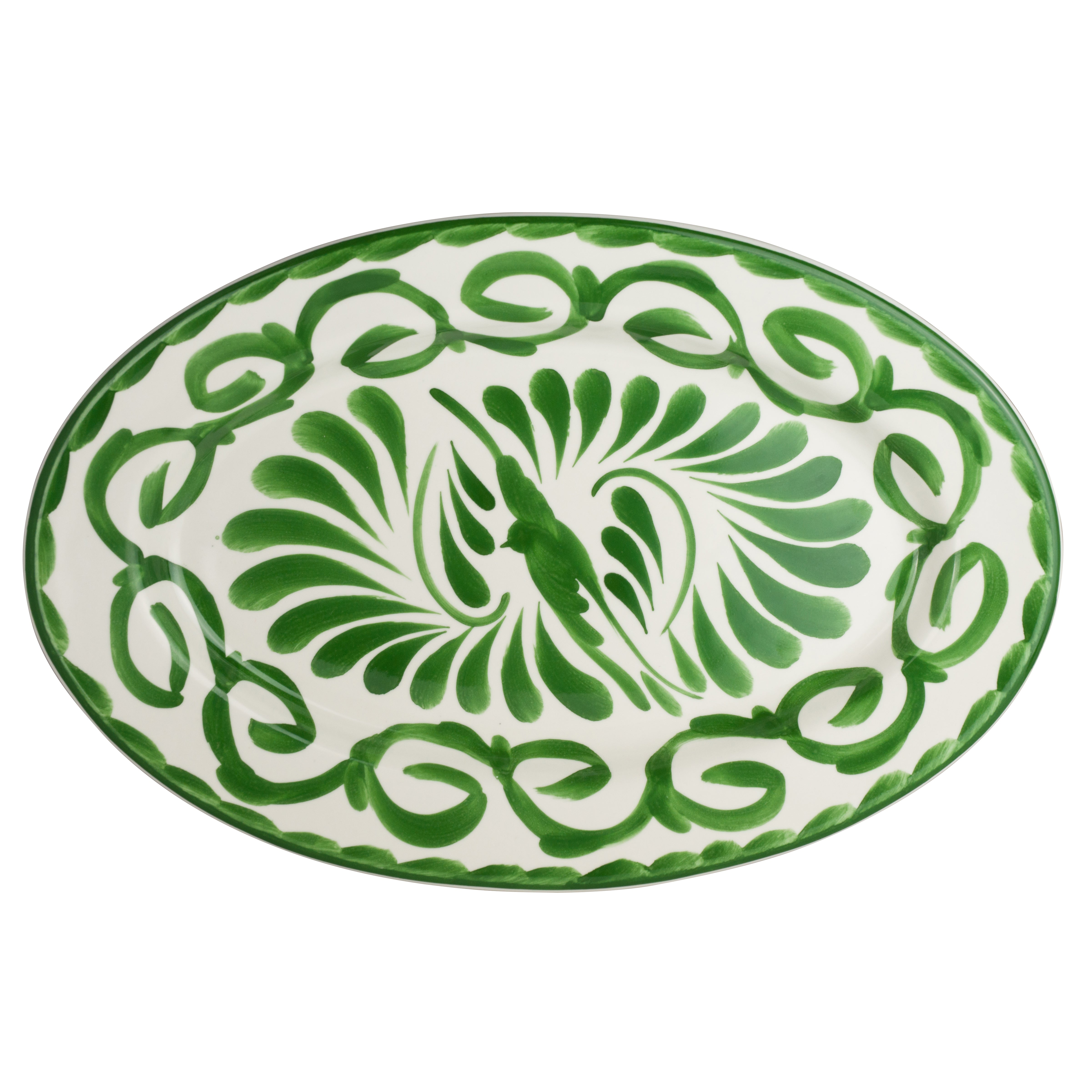 Rolled Edge Oval Platter L 10.625" W 7.75" Puebla Palm
