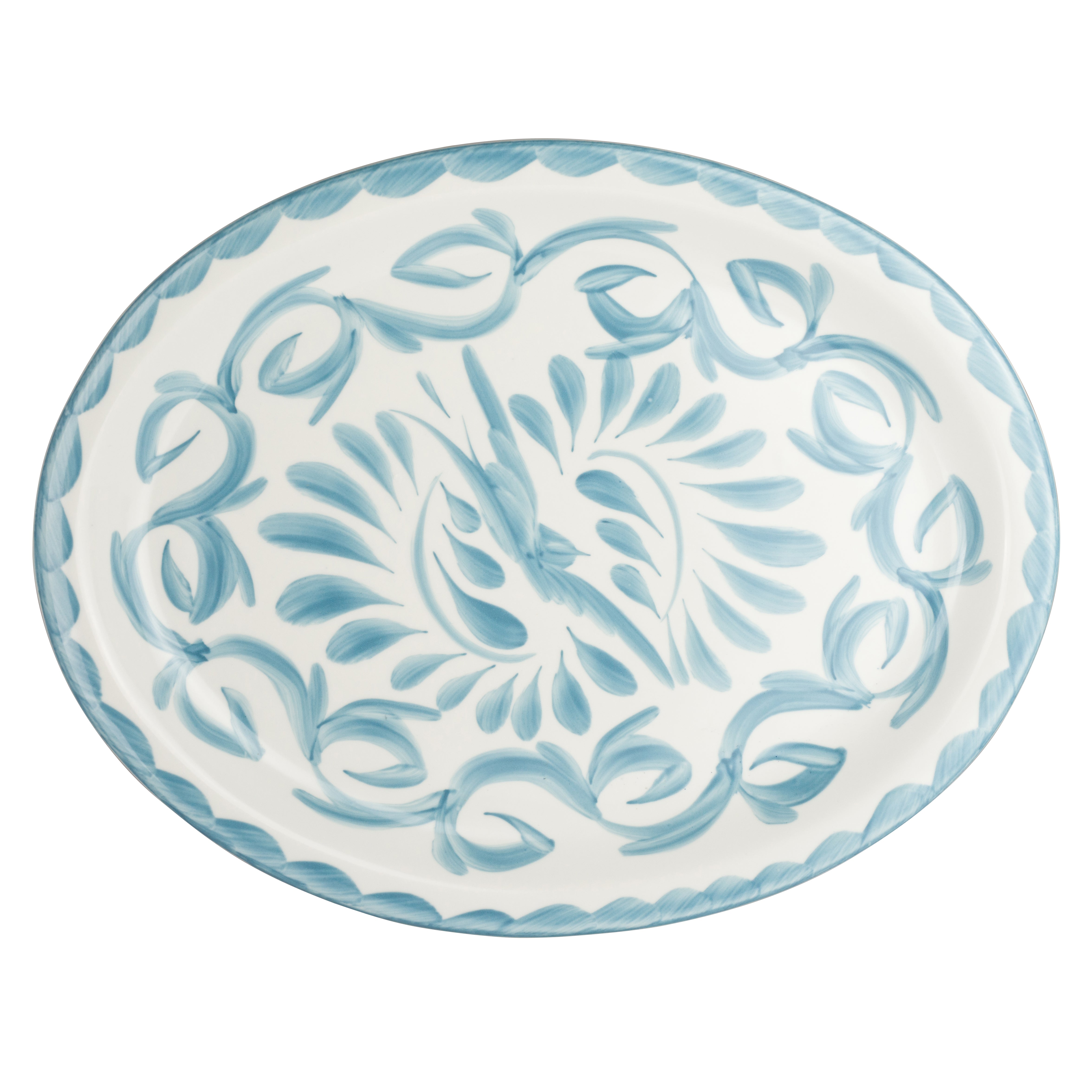 Narrow Rim Oval Platter L 13.625" W 10.625" Puebla Lagoon
