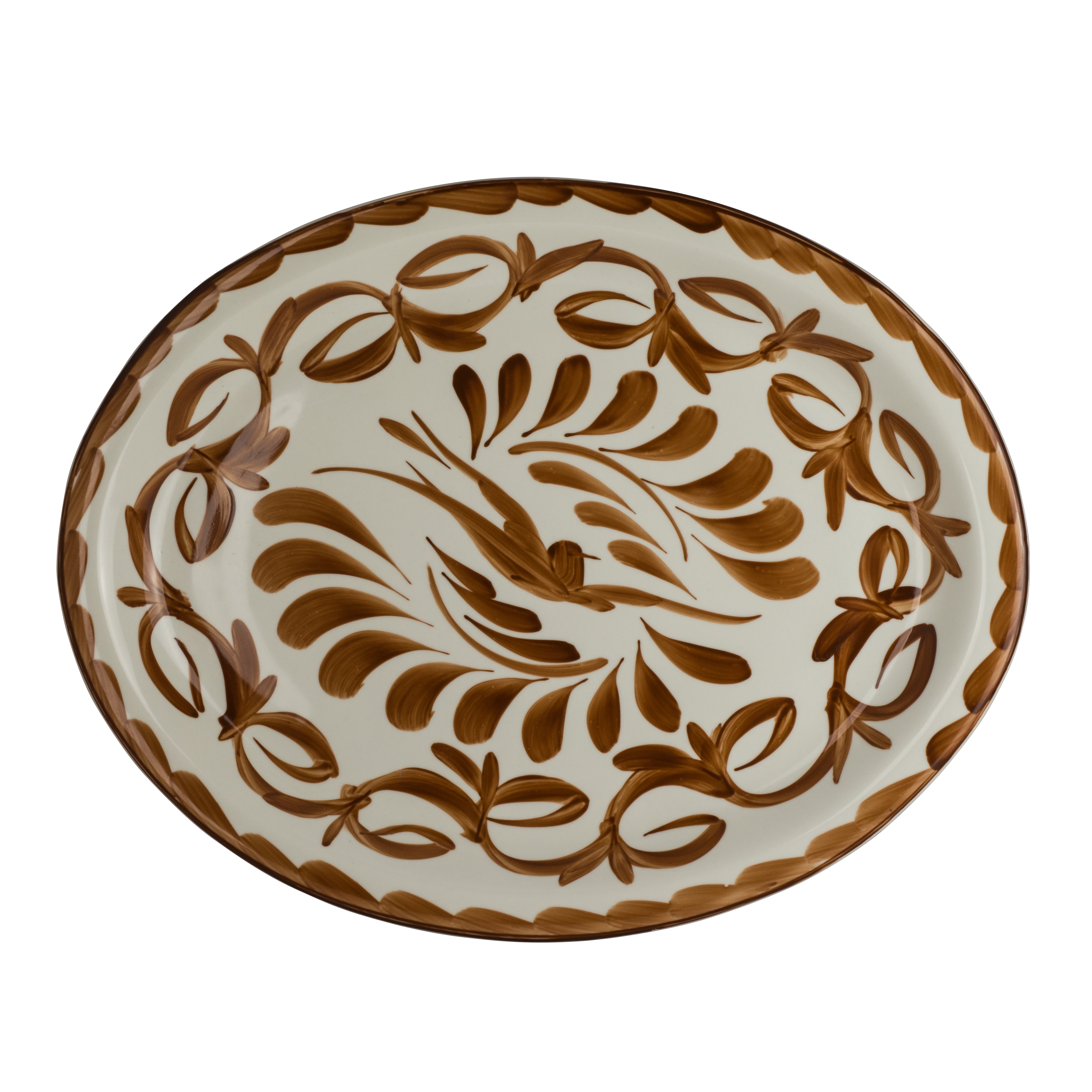 Narrow Rim Oval Platter L 13.625" W 10.625" Puebla Brown