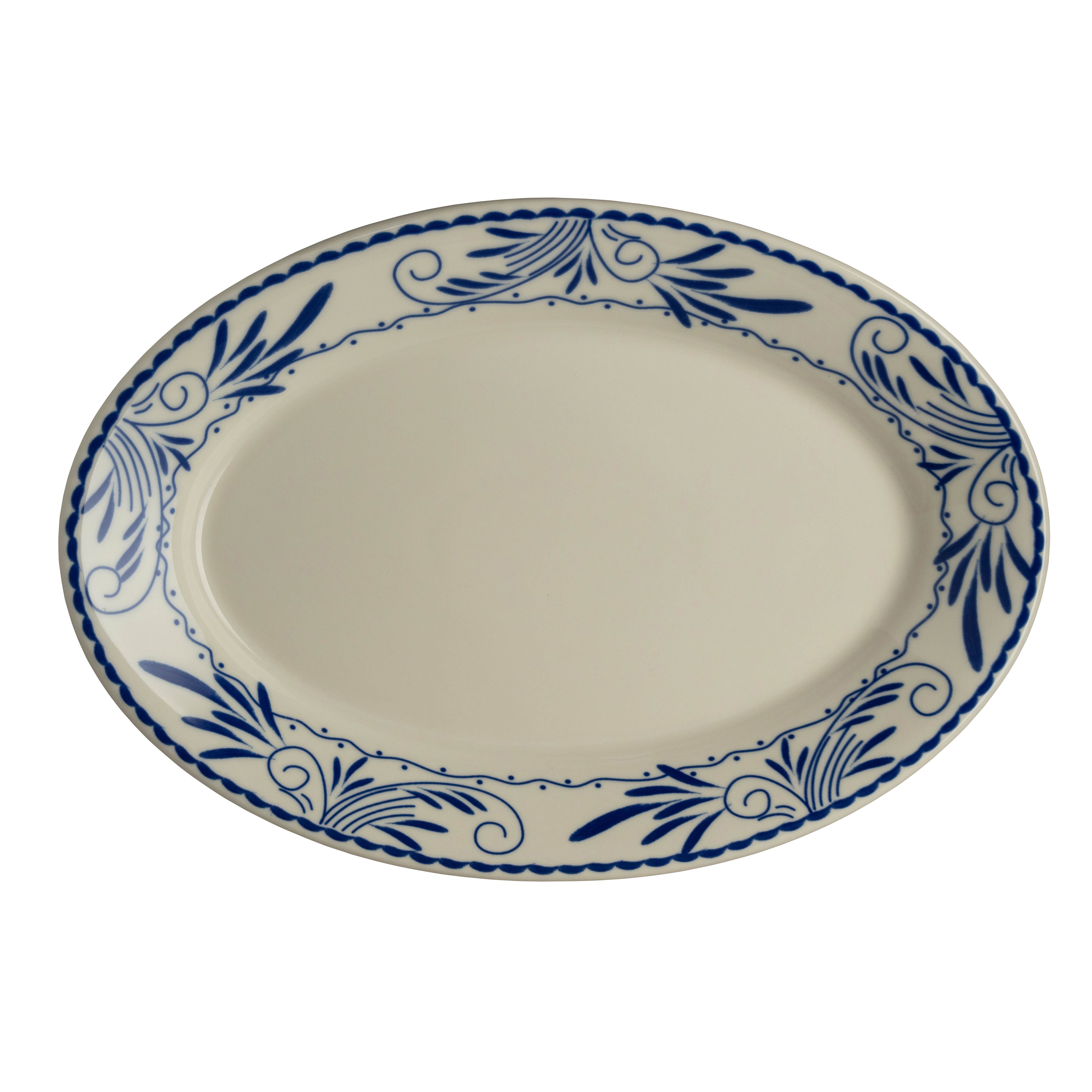 Rolled Edge Oval Platter L 13.38" W 9.25" Blue Mex